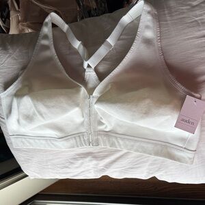 Auden Cream Zip-Front Sports Bra